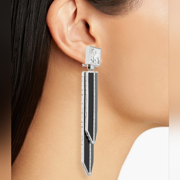 *SOLD* Perfect Luxury Gift of Love Black & Silver Saint Laurent Clip-On Earrings - Picture 11 of 11